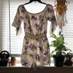 Ivory and Purple Flower Romper